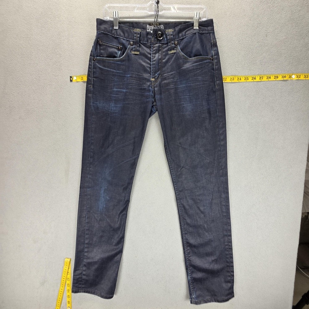 Levis Jeans Mens 30x32 Blue Slim Tapered Dark Wash Zip Fly Coated Flaws